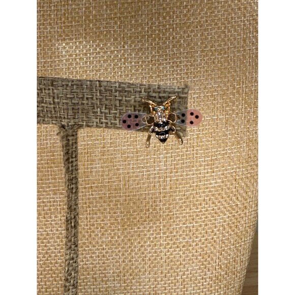 Betsey Johnson Bumble Bee Stud Earrings With Pink & Blue Polka Dot Wings - Picture 8 of 11